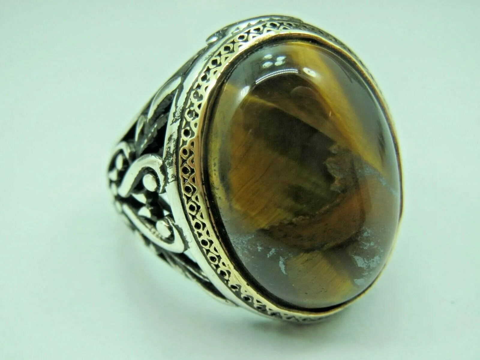 Turkish Handmade Jewelry 925 Sterling Silver Tiger's Eye Stone Mens Rings