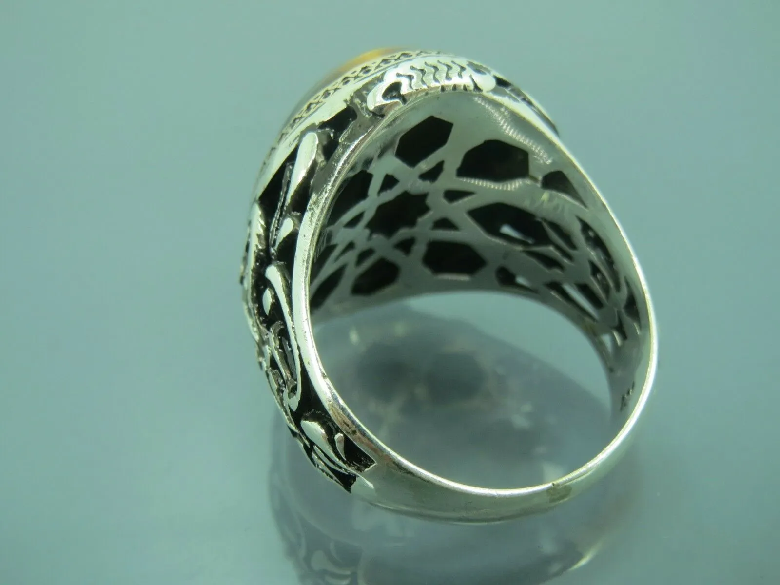 Turkish Handmade Jewelry 925 Sterling Silver Tiger's Eye Stone Mens Rings
