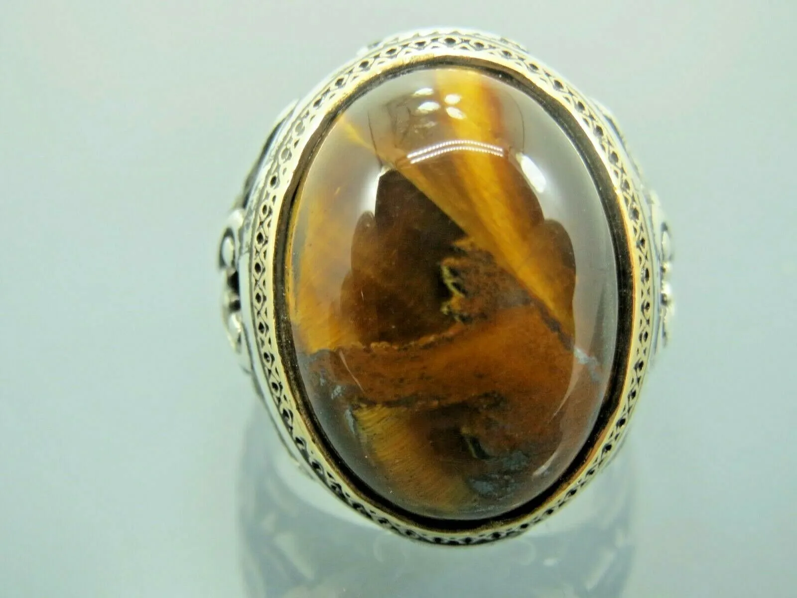 Turkish Handmade Jewelry 925 Sterling Silver Tiger's Eye Stone Mens Rings