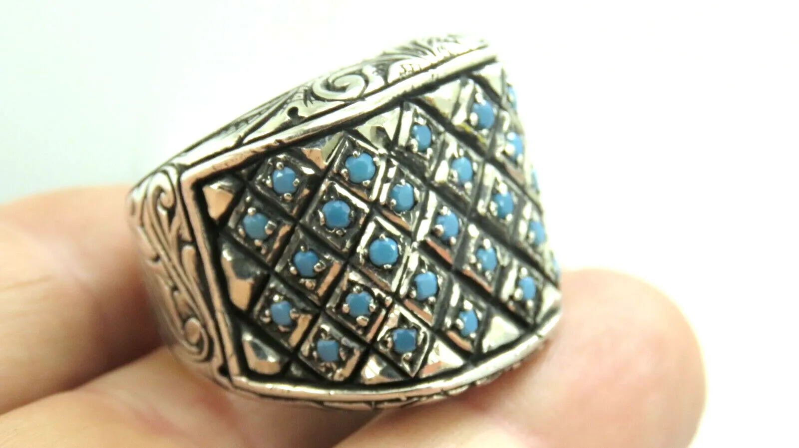 Turkish Handmade Jewelry 925 Sterling Silver Turquoise Stone Mens Rings