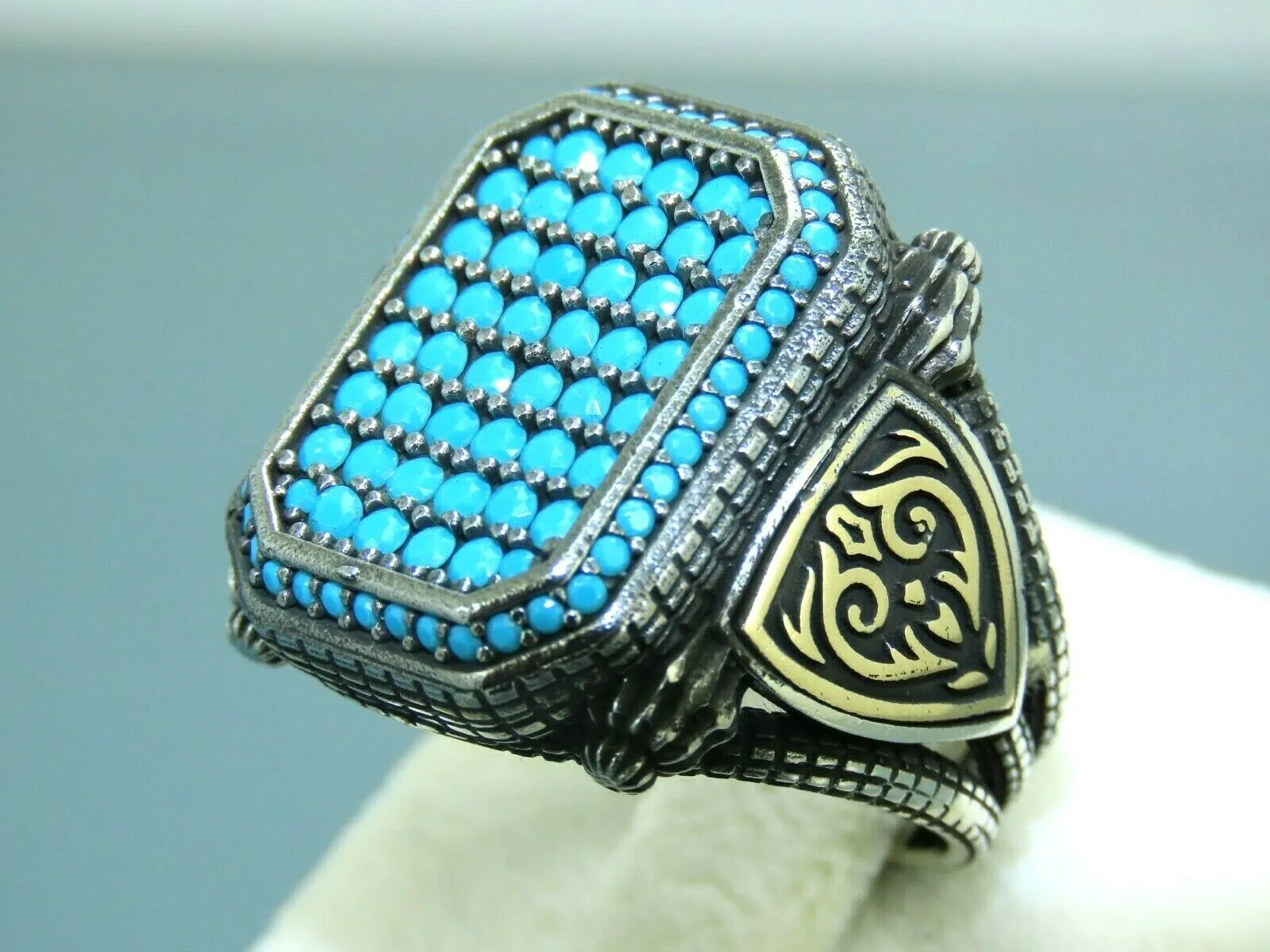 Turkish Handmade Jewelry 925 Sterling Silver Turquoise Stone Mens Rings