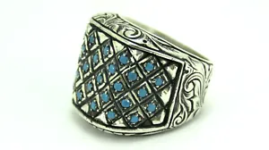Turkish Handmade Jewelry 925 Sterling Silver Turquoise Stone Mens Rings
