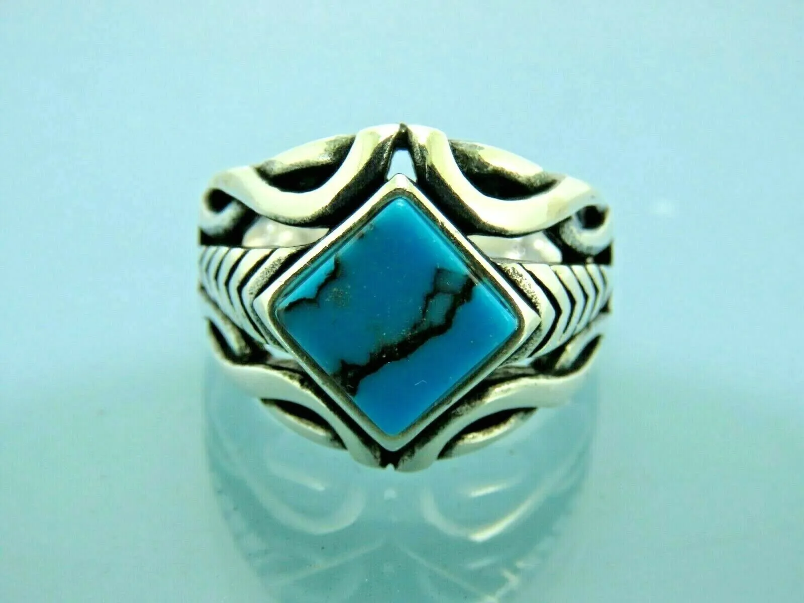 Turkish Handmade Jewelry 925 Sterling Silver Turquoise Stone Mens Rings