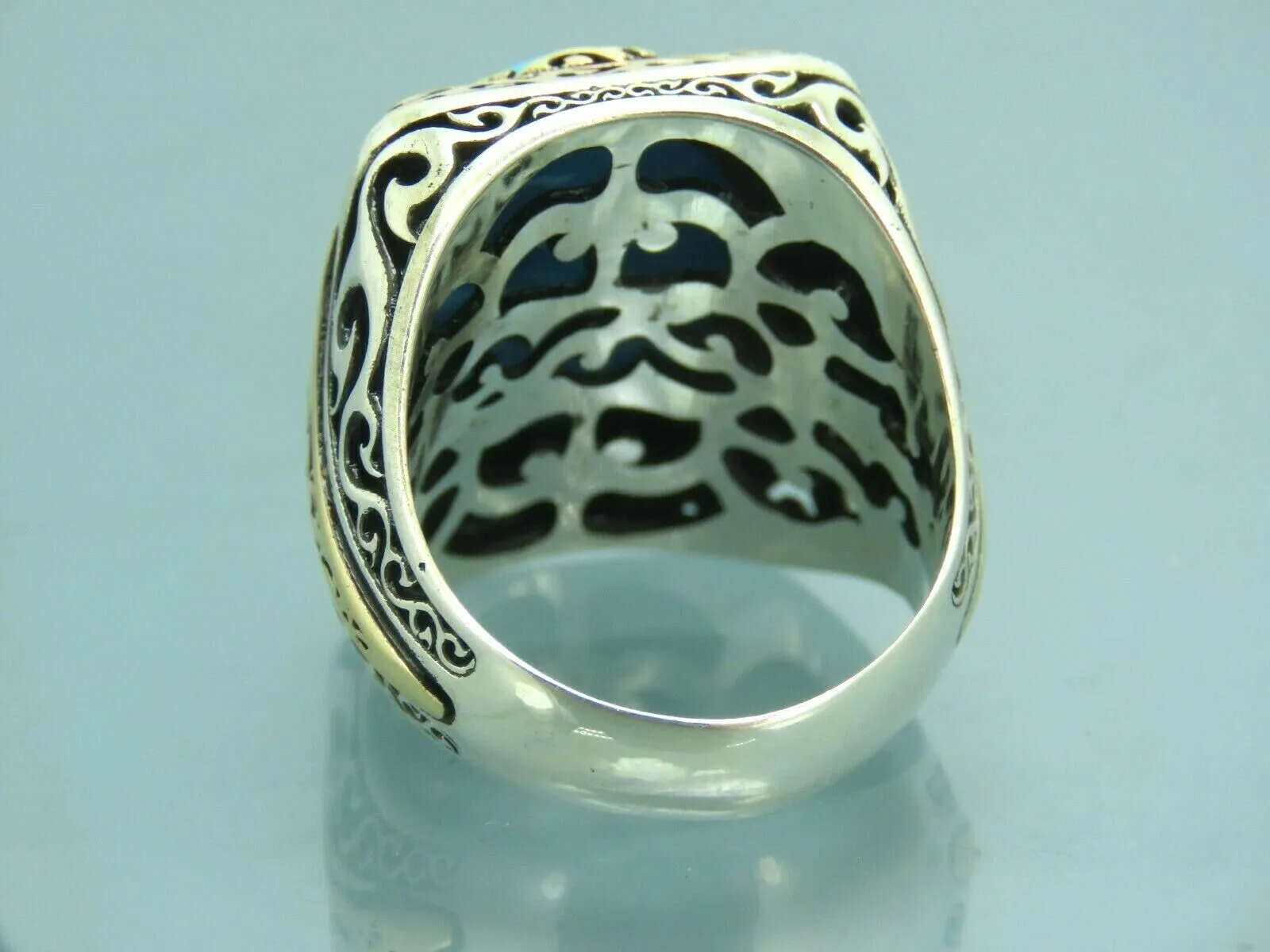 Turkish Handmade Jewelry 925 Sterling Silver Turquoise Stone Mens Rings