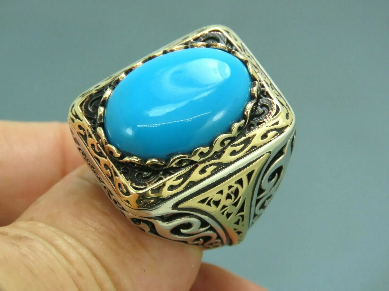 Turkish Handmade Jewelry 925 Sterling Silver Turquoise Stone Mens Rings