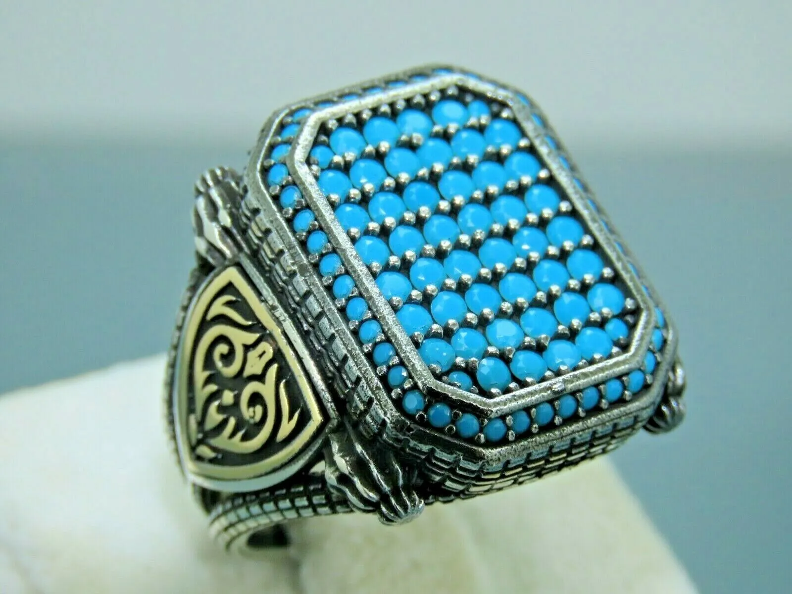 Turkish Handmade Jewelry 925 Sterling Silver Turquoise Stone Mens Rings