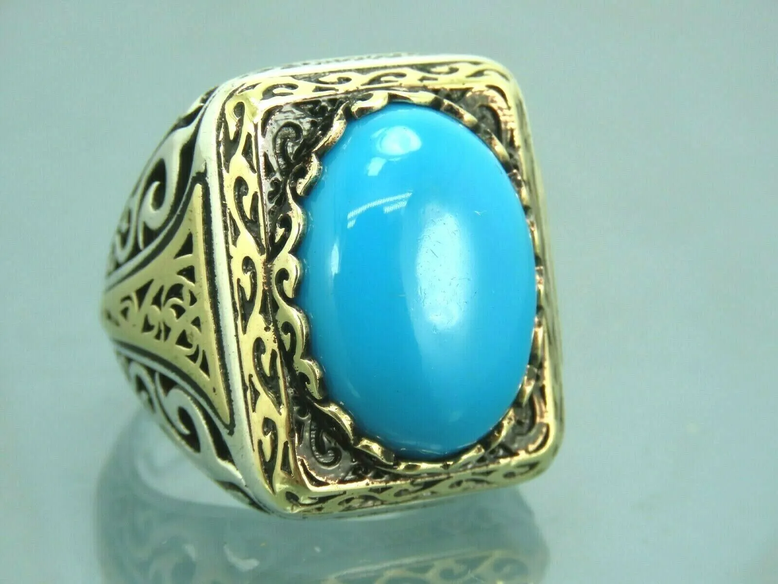 Turkish Handmade Jewelry 925 Sterling Silver Turquoise Stone Mens Rings