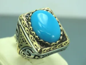 Turkish Handmade Jewelry 925 Sterling Silver Turquoise Stone Mens Rings