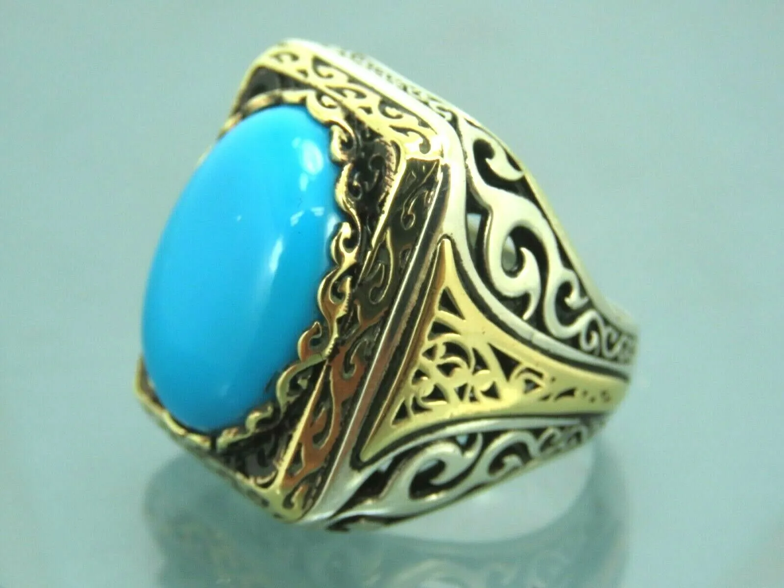 Turkish Handmade Jewelry 925 Sterling Silver Turquoise Stone Mens Rings
