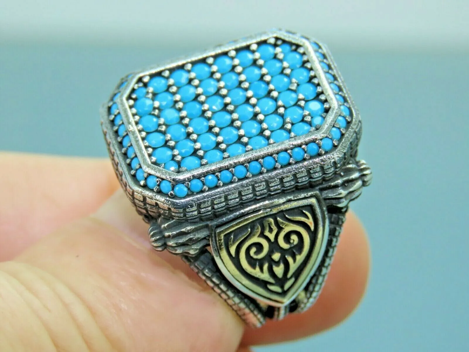 Turkish Handmade Jewelry 925 Sterling Silver Turquoise Stone Mens Rings