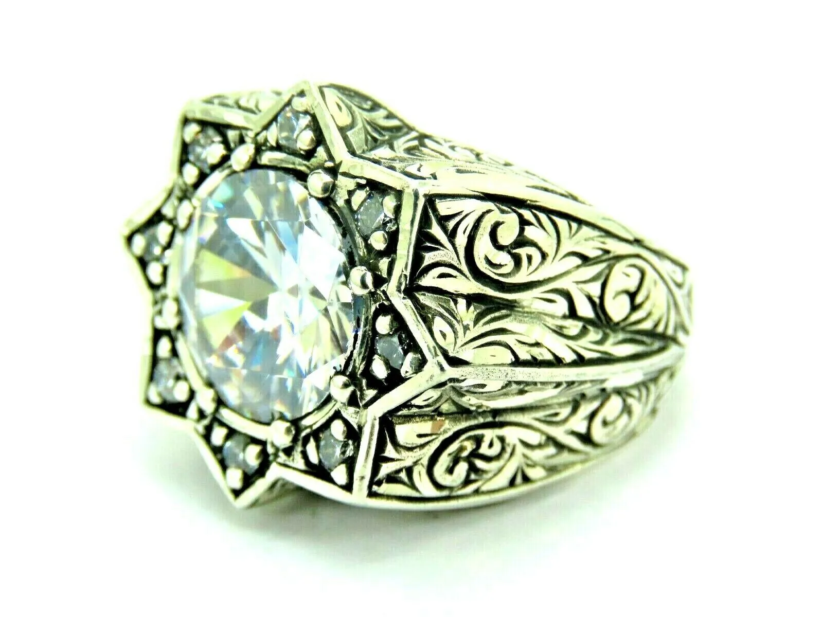 Turkish Handmade Jewelry 925 Sterling Silver Zircon Stone Engraved Mens Rings