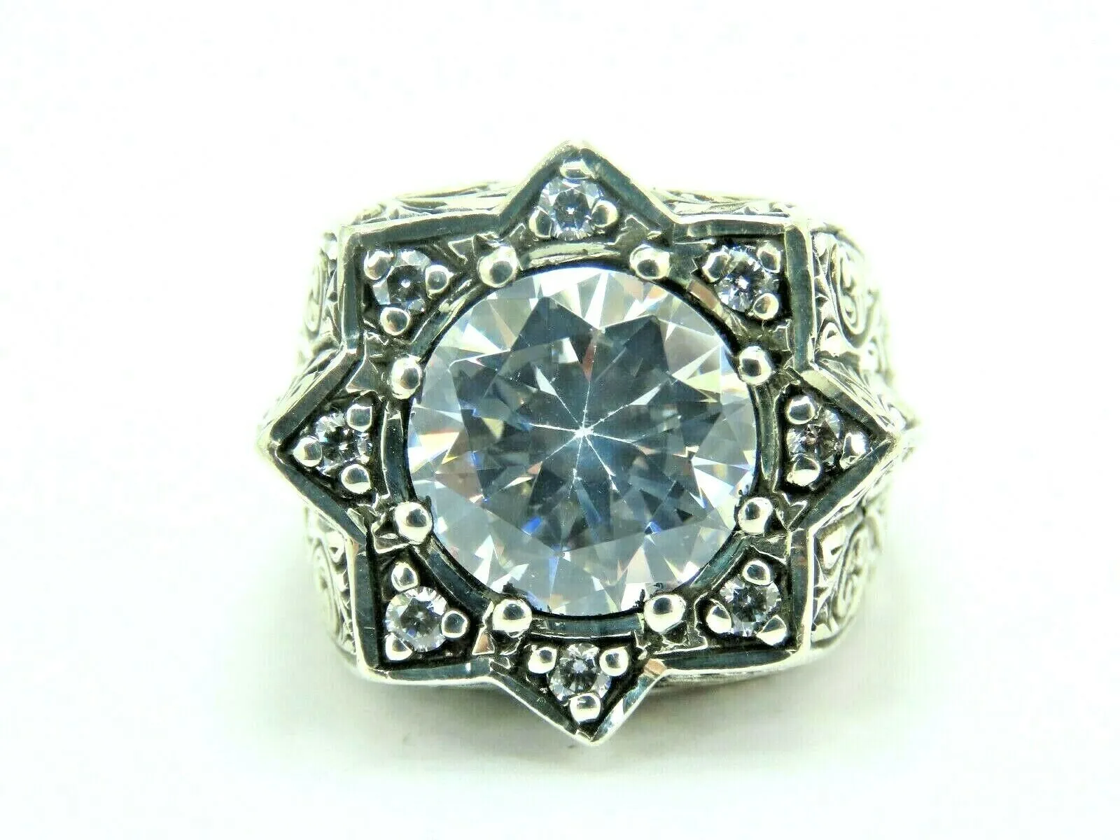 Turkish Handmade Jewelry 925 Sterling Silver Zircon Stone Engraved Mens Rings