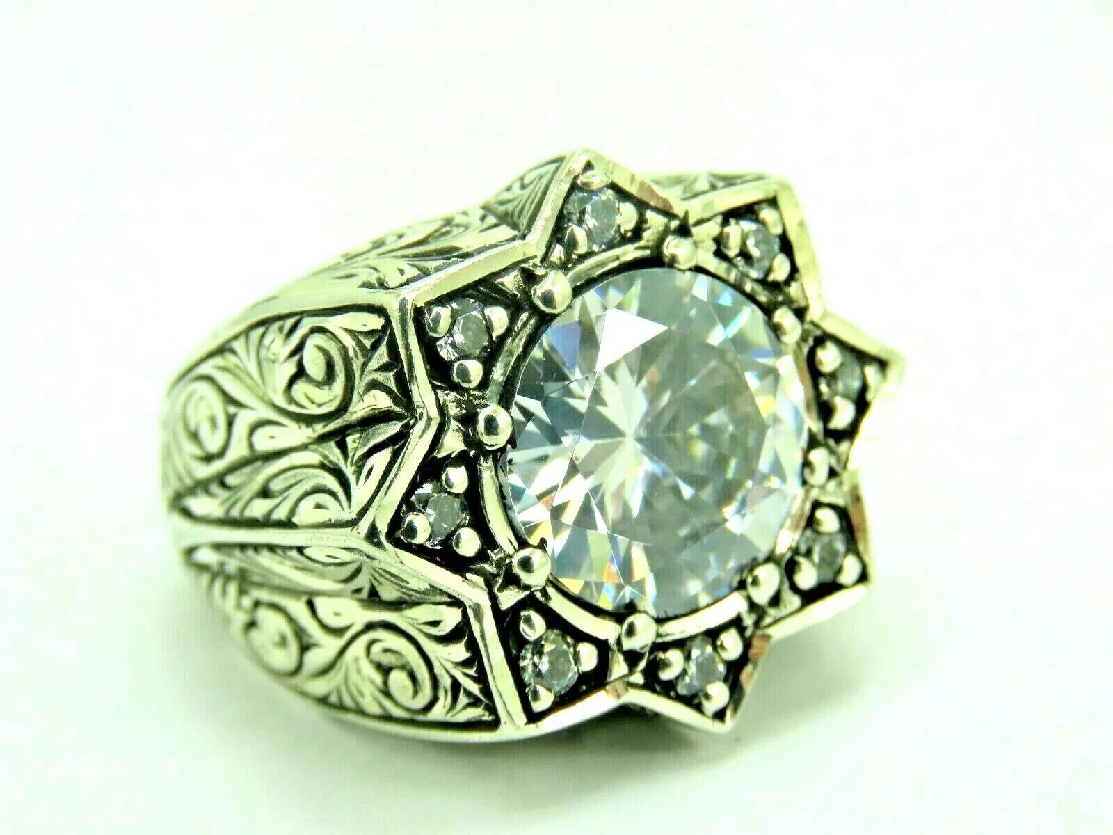 Turkish Handmade Jewelry 925 Sterling Silver Zircon Stone Engraved Mens Rings