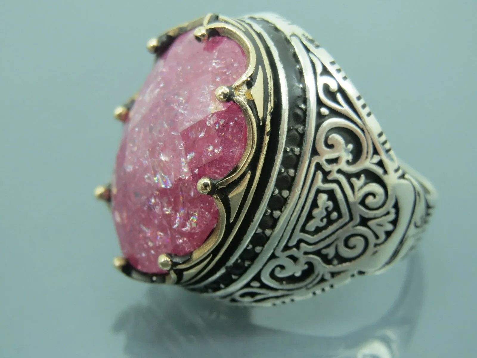 Turkish Handmade Jewelry 925 Sterling Silver Zircon Stone Mens Rings