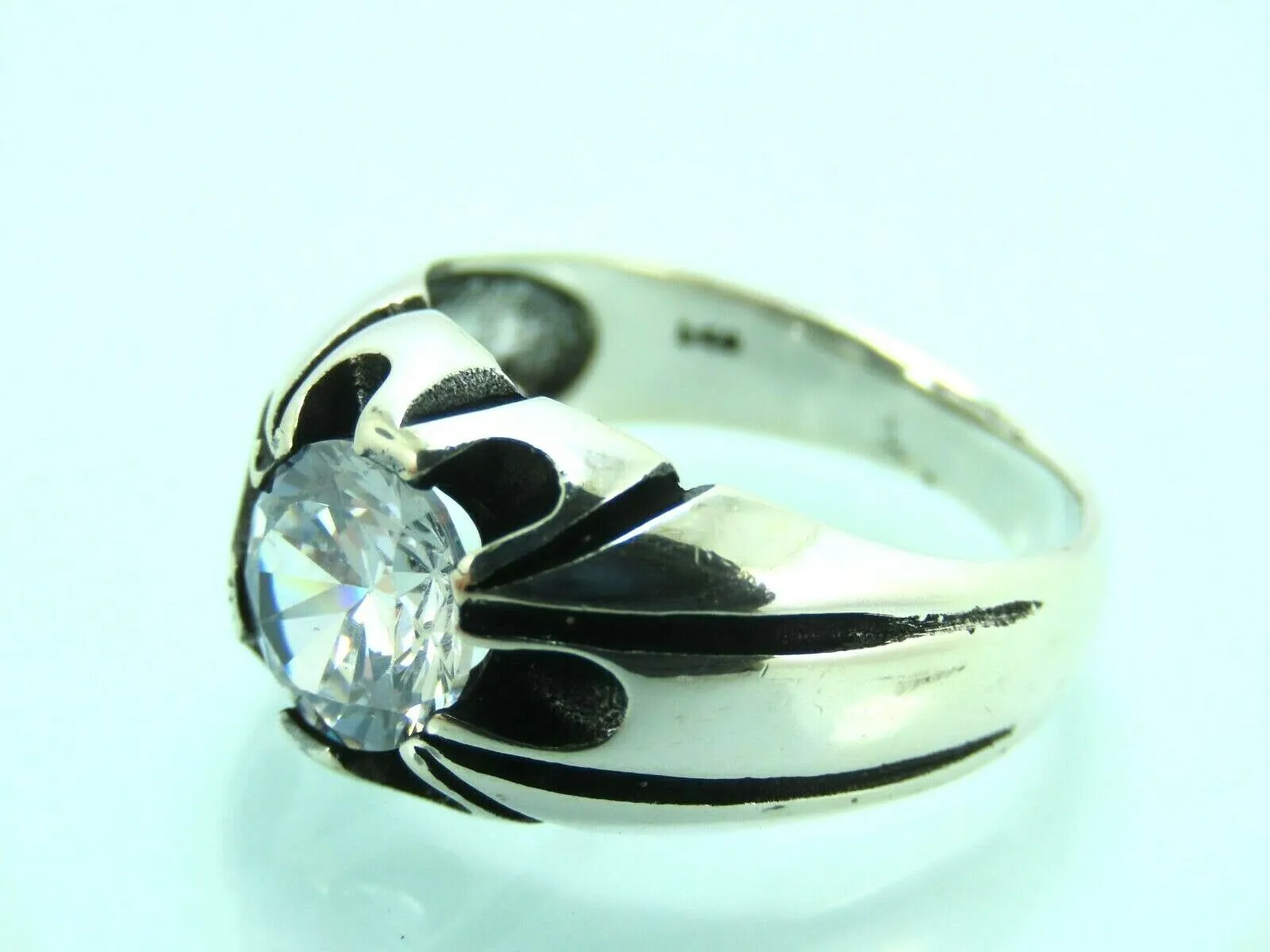 Turkish Handmade Jewelry 925 Sterling Silver Zircon Stone Mens Rings