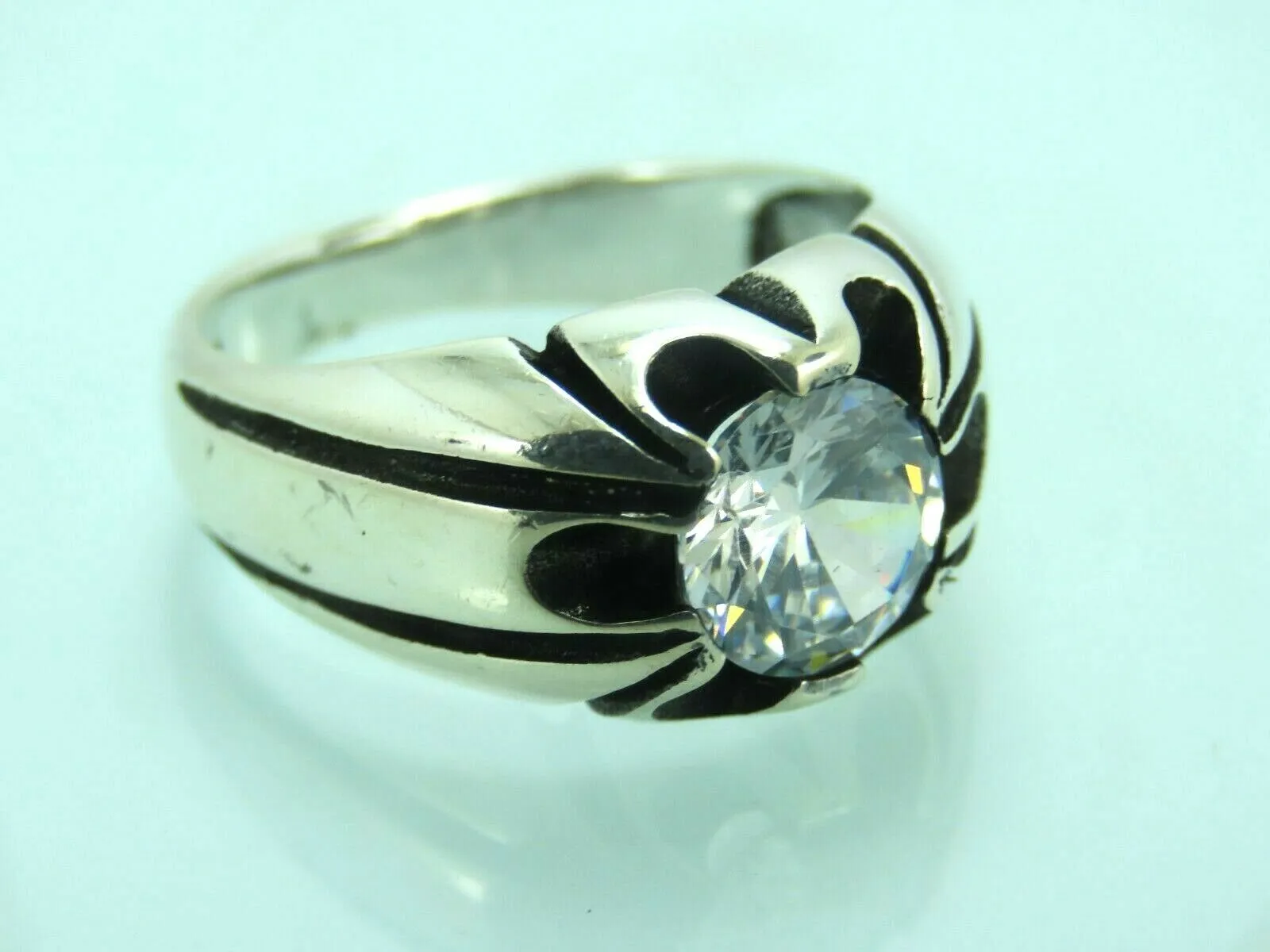 Turkish Handmade Jewelry 925 Sterling Silver Zircon Stone Mens Rings
