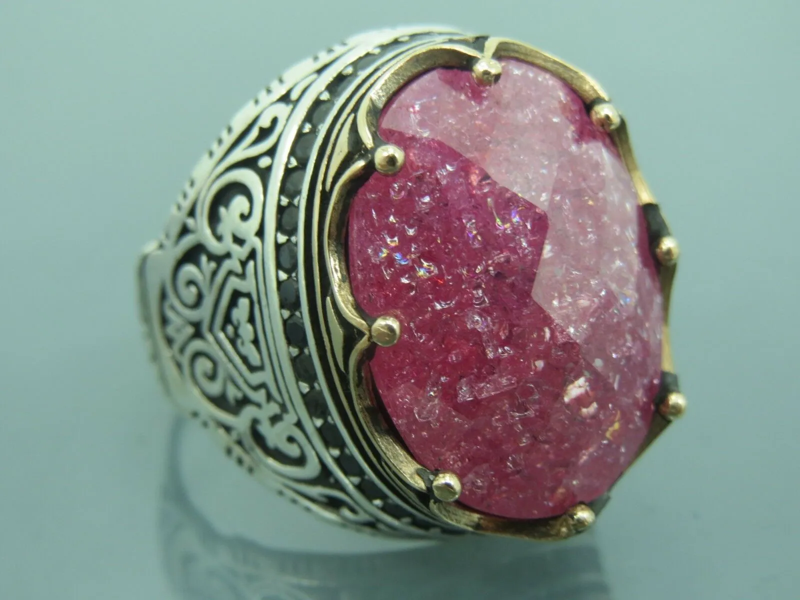 Turkish Handmade Jewelry 925 Sterling Silver Zircon Stone Mens Rings
