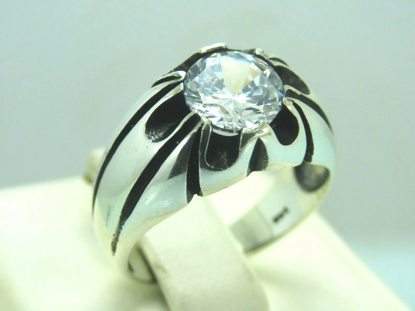 Turkish Handmade Jewelry 925 Sterling Silver Zircon Stone Mens Rings
