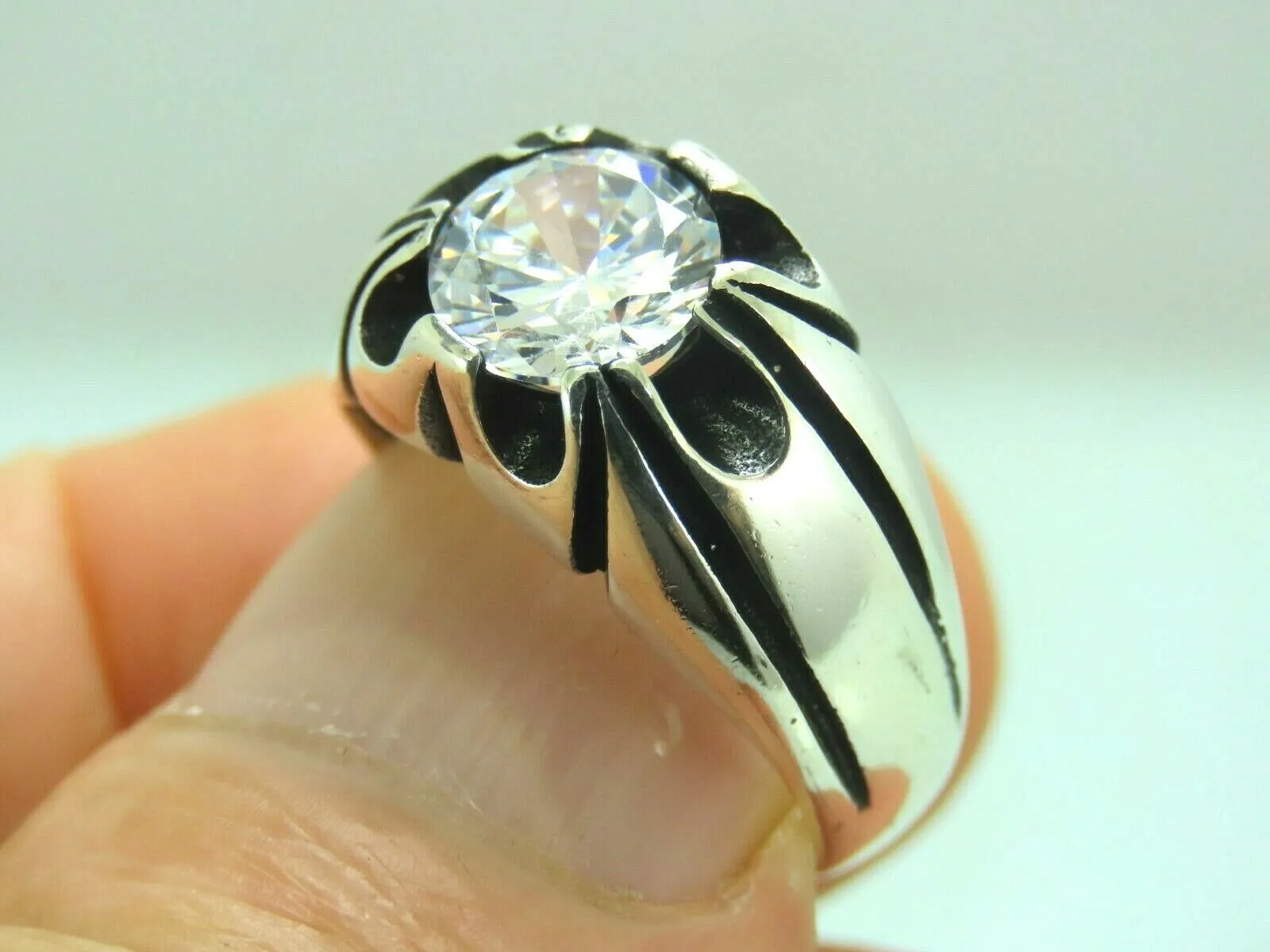 Turkish Handmade Jewelry 925 Sterling Silver Zircon Stone Mens Rings