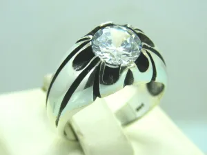 Turkish Handmade Jewelry 925 Sterling Silver Zircon Stone Mens Rings