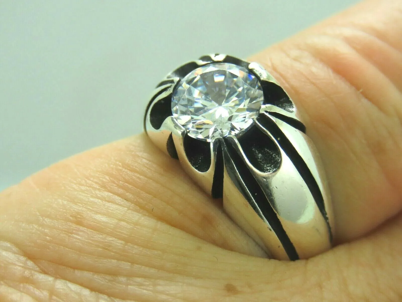 Turkish Handmade Jewelry 925 Sterling Silver Zircon Stone Mens Rings