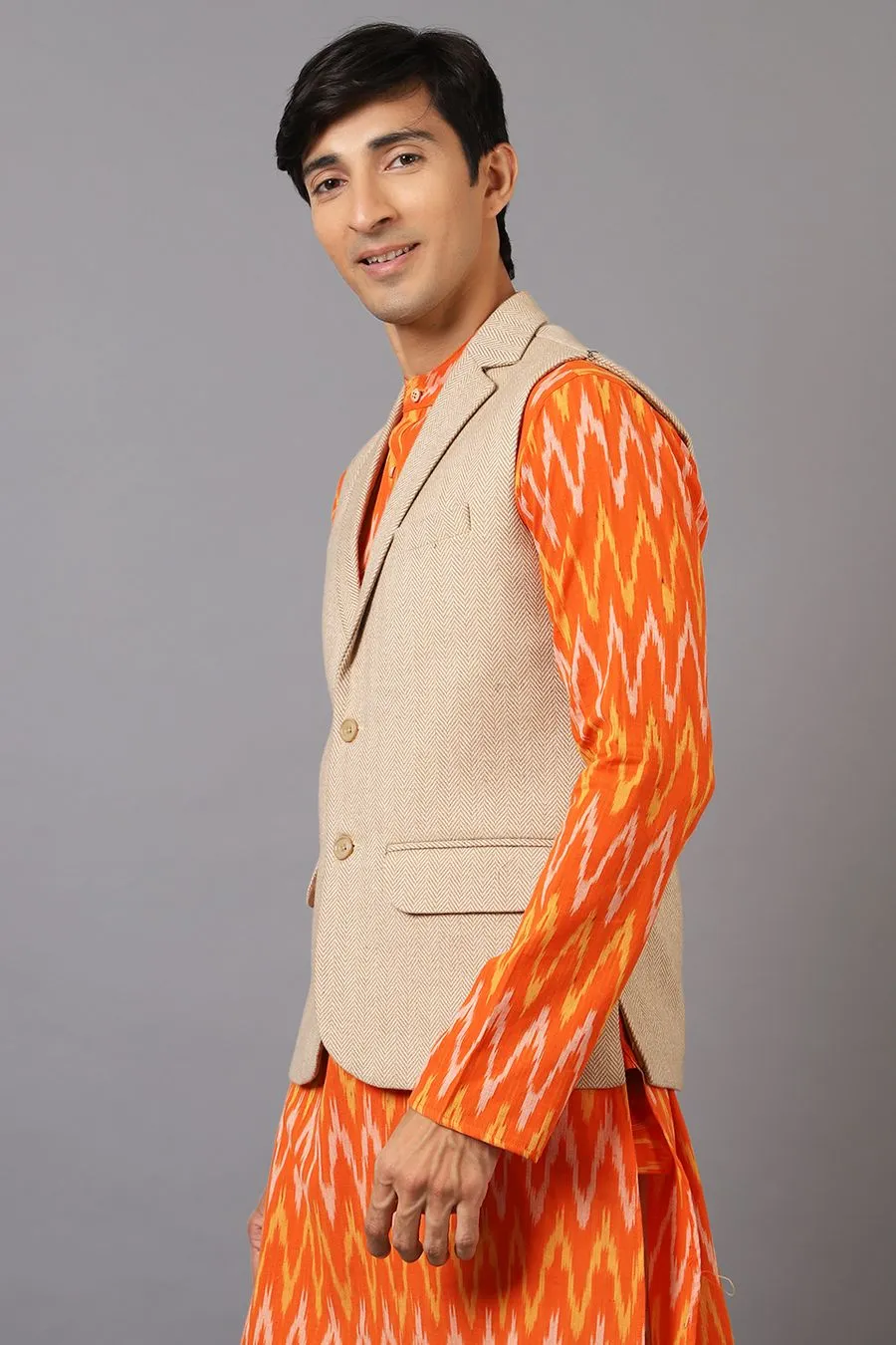 Tweed Beige Modi Nehru Jacket