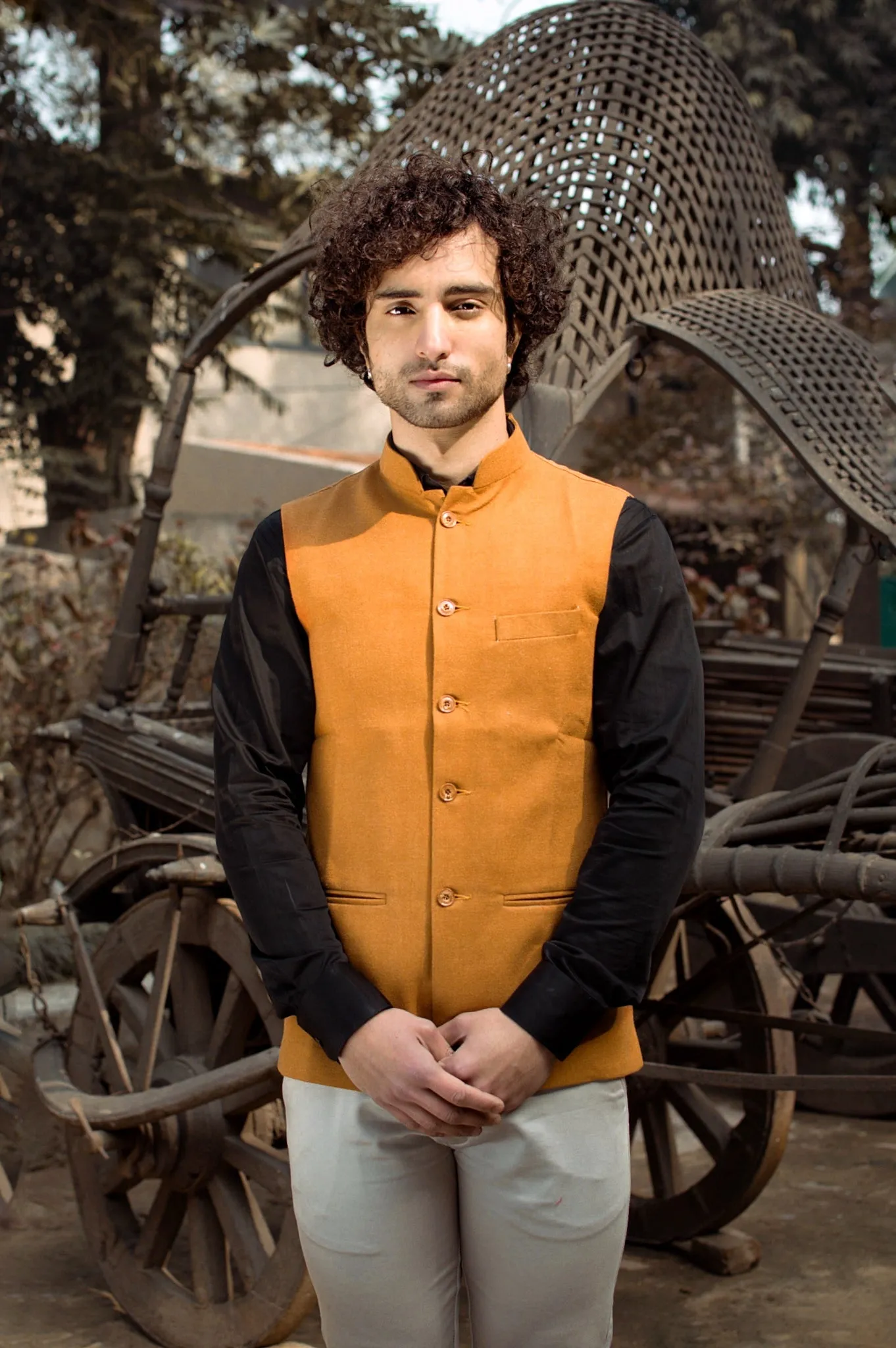Tweed Wool Orange Modi Nehru Jacket