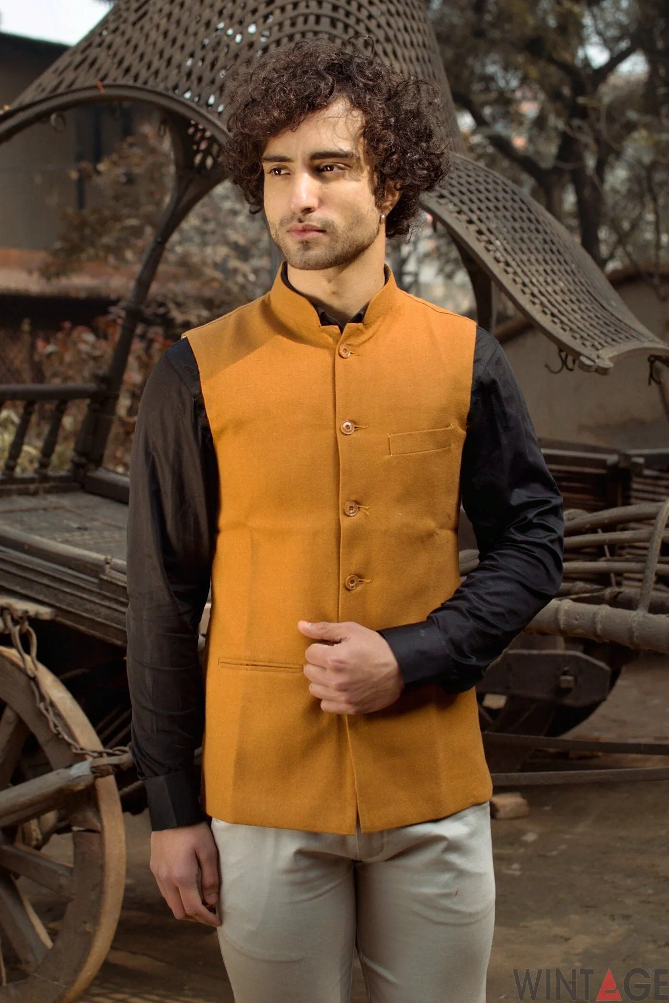 Tweed Wool Orange Modi Nehru Jacket