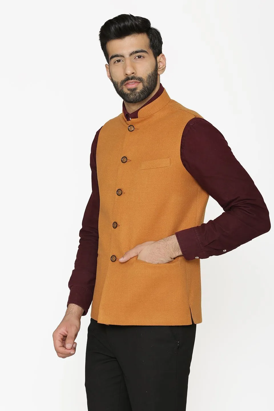 Tweed Wool Orange Modi Nehru Jacket