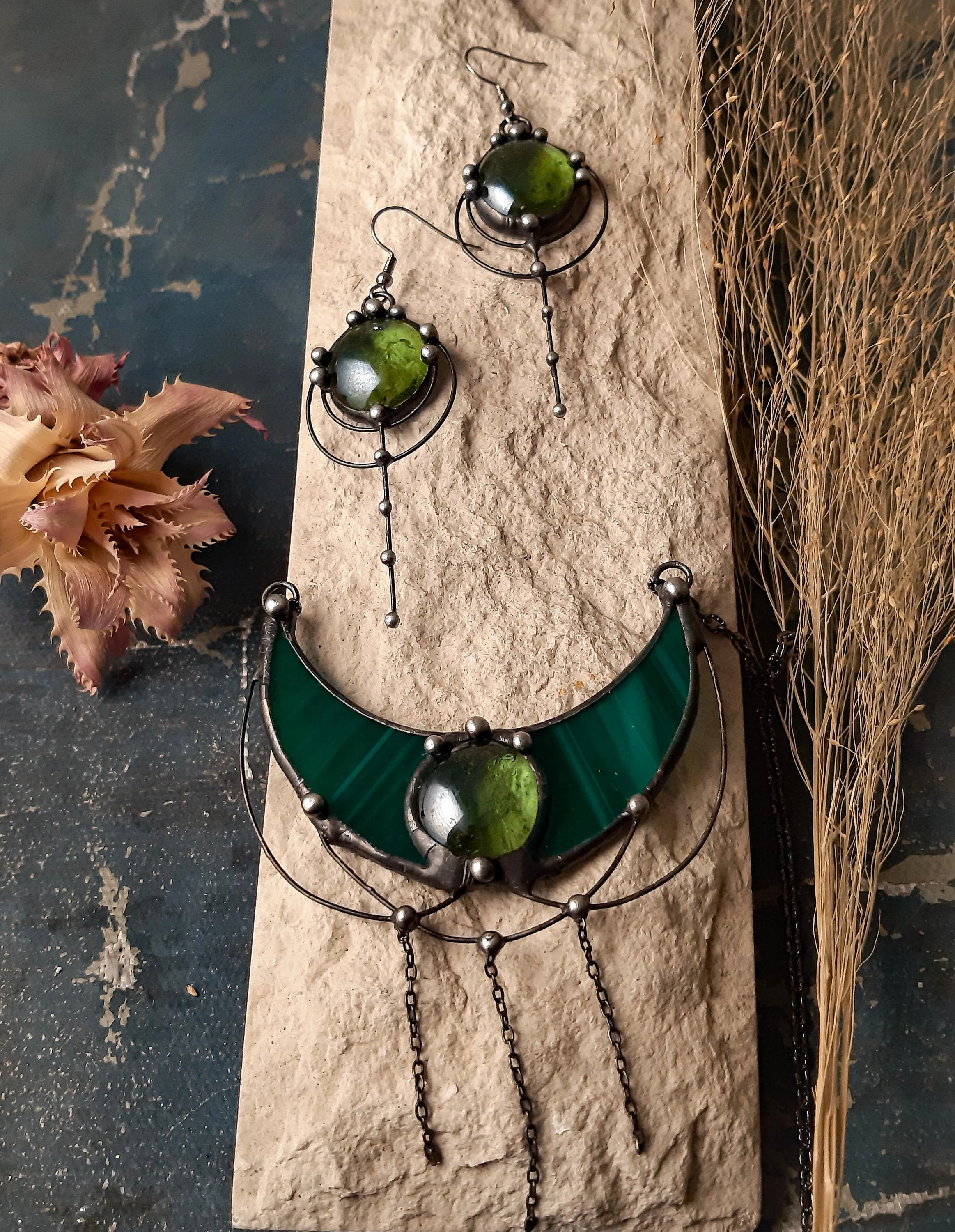 Two green drops earrings