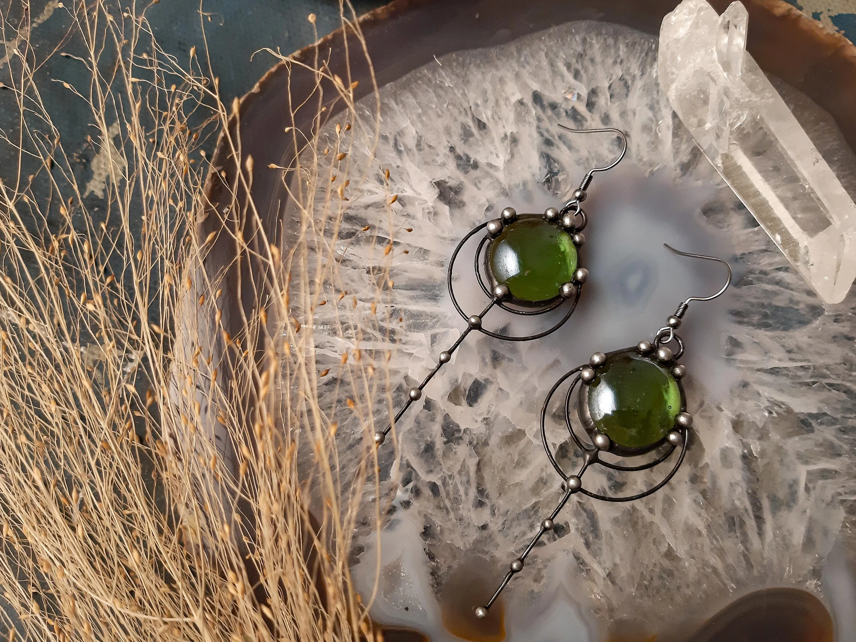 Two green drops earrings