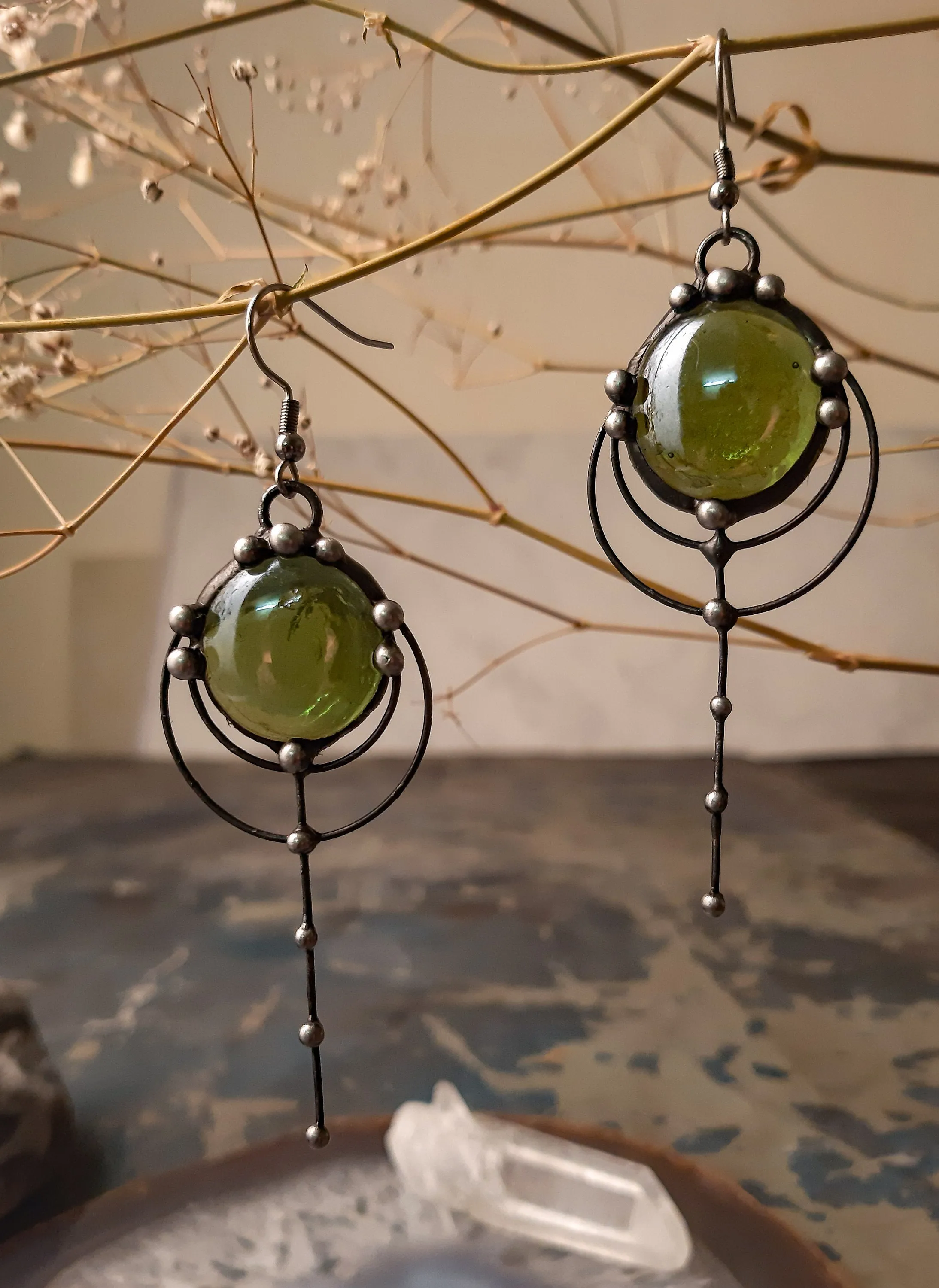 Two green drops earrings
