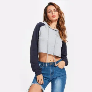 Two Tone Crop Hooded Shirt