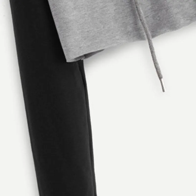 Two Tone Crop Hooded Shirt