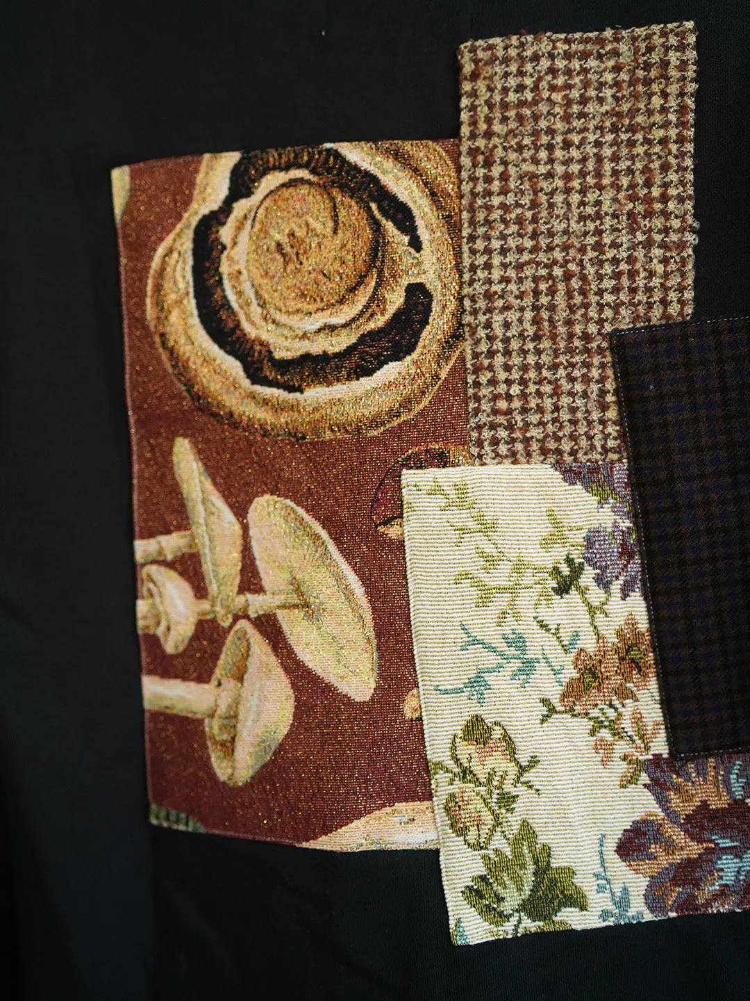 Unlogical Poem Cottage Style Patchwork Black Sweater