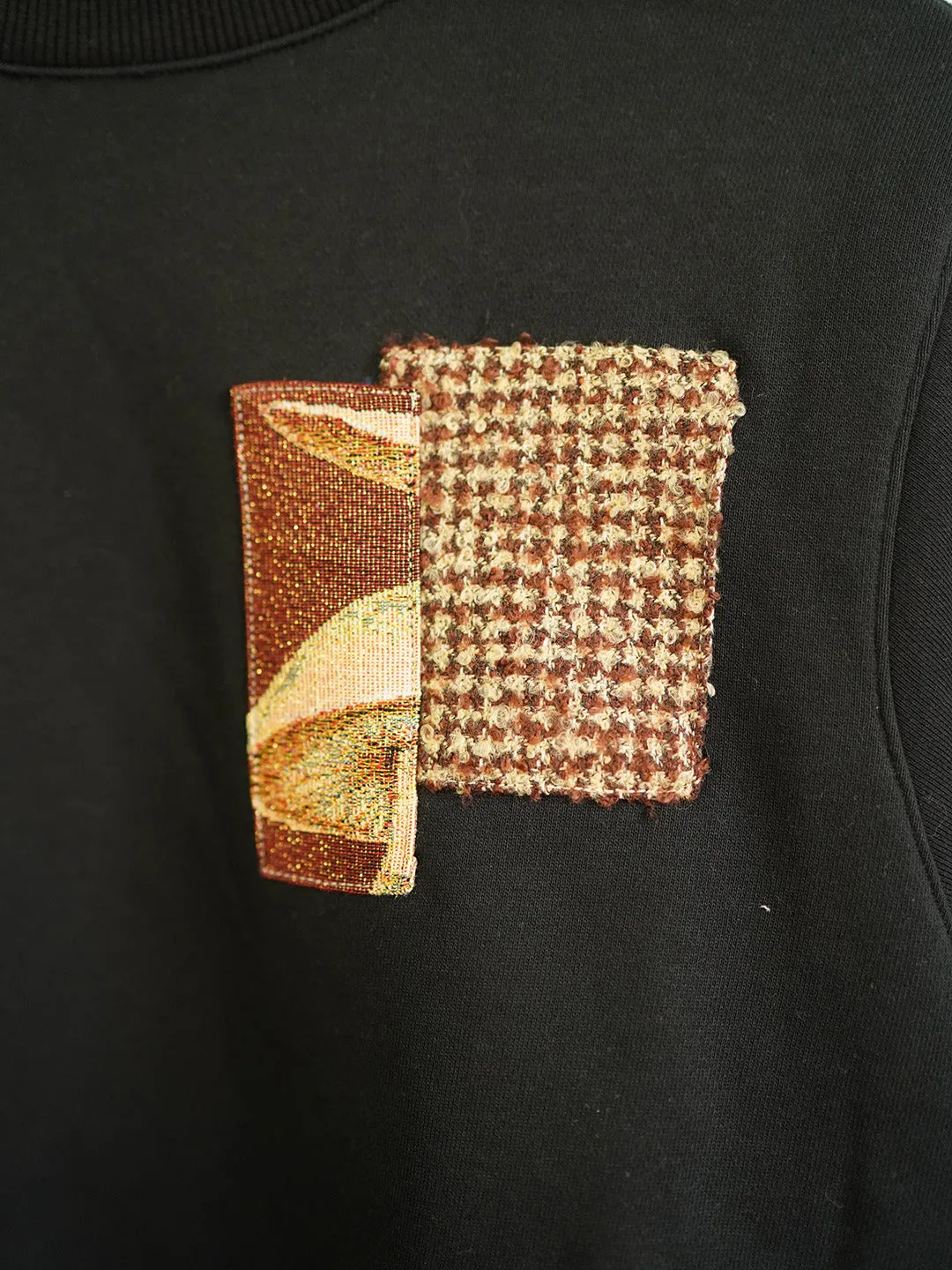 Unlogical Poem Cottage Style Patchwork Black Sweater