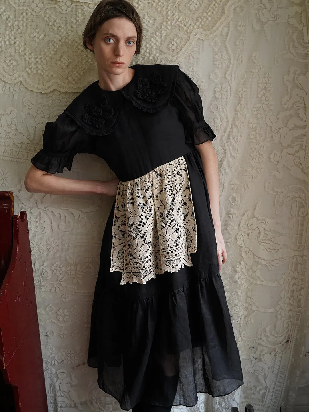 Unlogical Poem Retro Style Handmade Yoyo Flower Patchwork Lace Dress