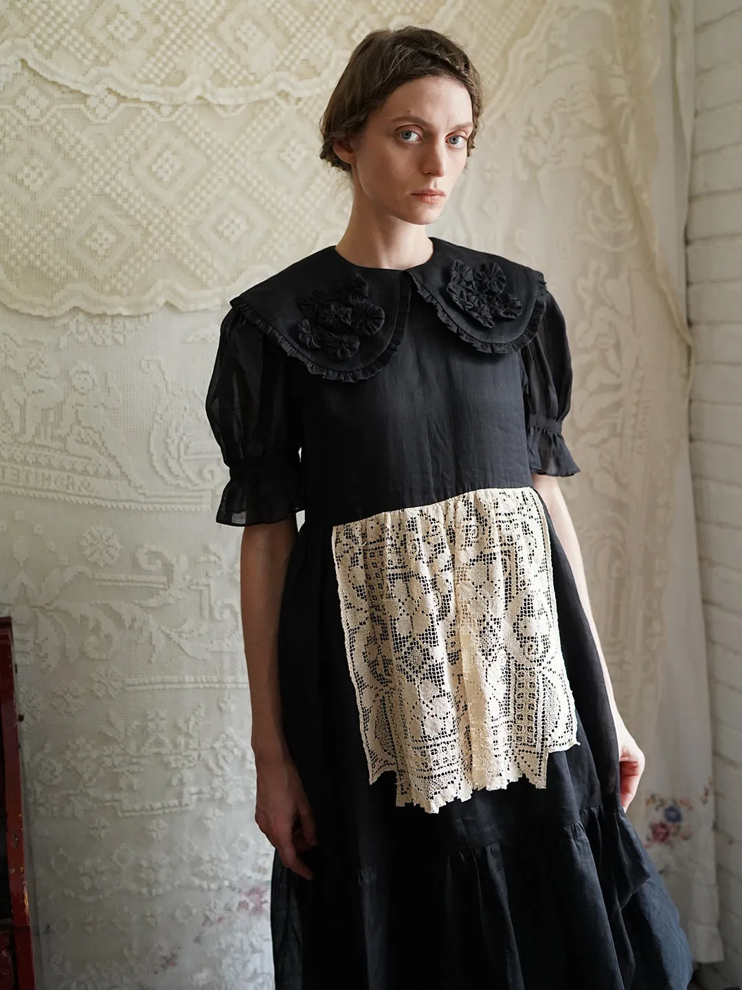 Unlogical Poem Retro Style Handmade Yoyo Flower Patchwork Lace Dress