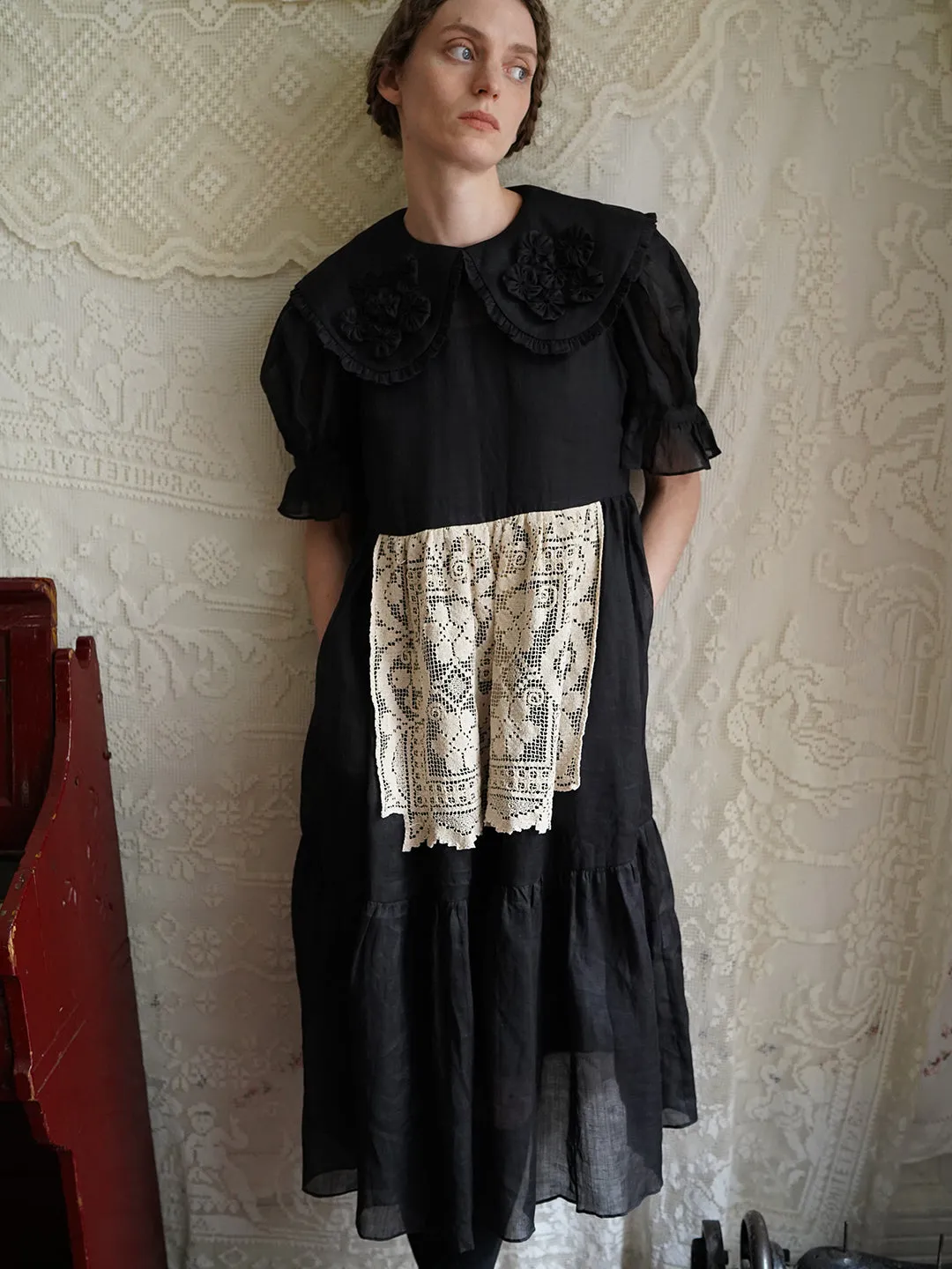 Unlogical Poem Retro Style Handmade Yoyo Flower Patchwork Lace Dress