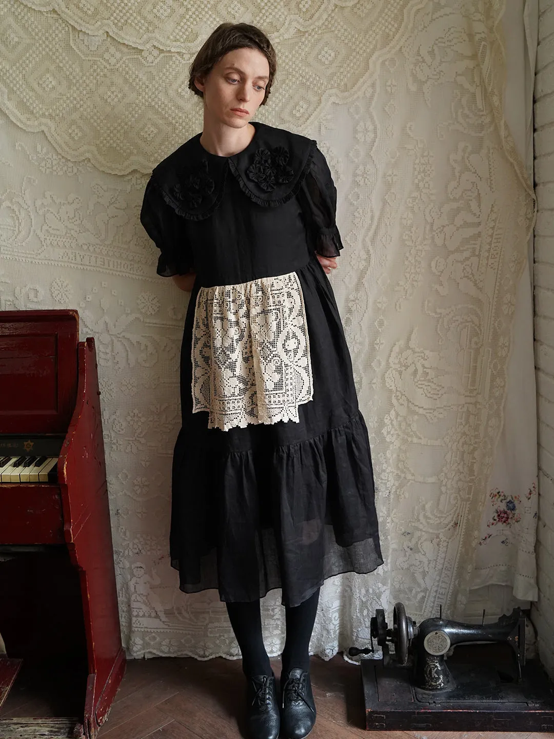 Unlogical Poem Retro Style Handmade Yoyo Flower Patchwork Lace Dress