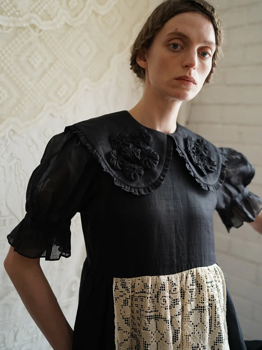 Unlogical Poem Retro Style Handmade Yoyo Flower Patchwork Lace Dress