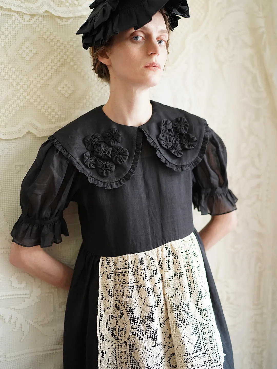 Unlogical Poem Retro Style Handmade Yoyo Flower Patchwork Lace Dress