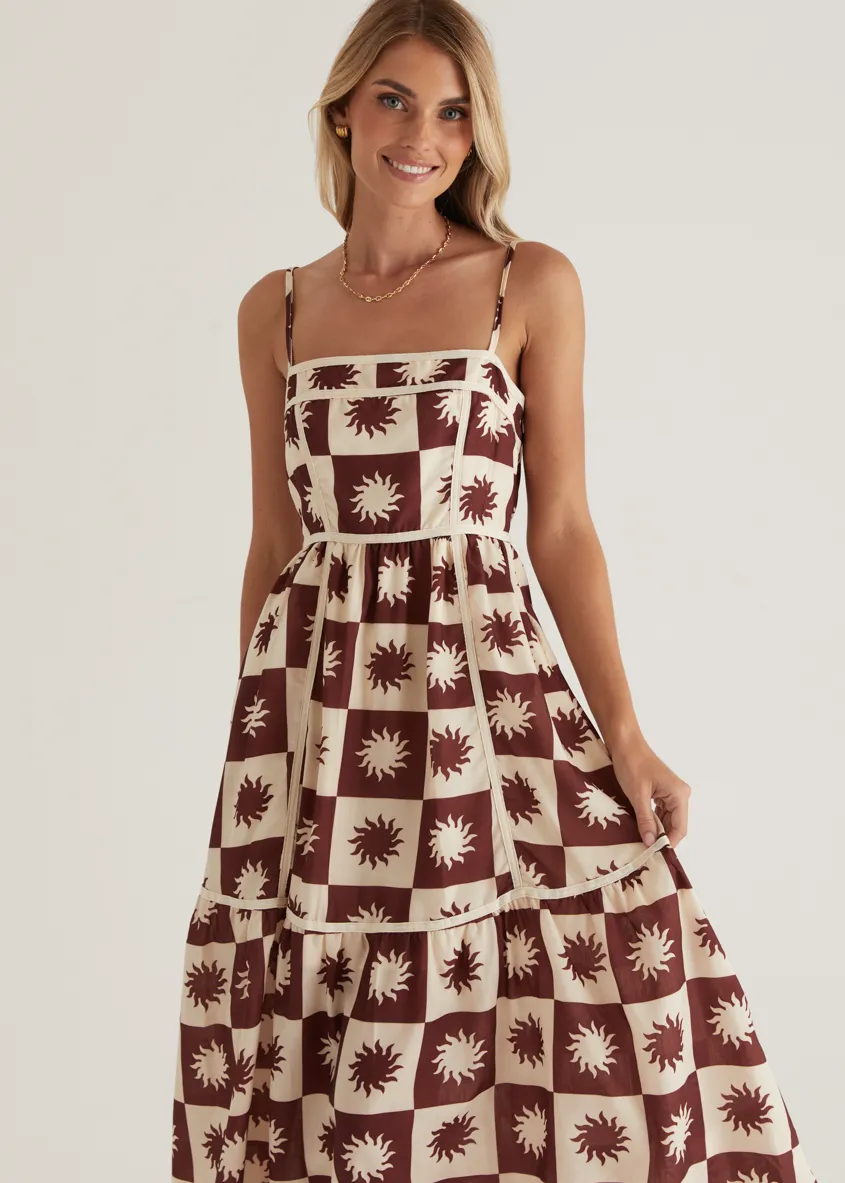 Valencia Midi Dress - Brown Abstract