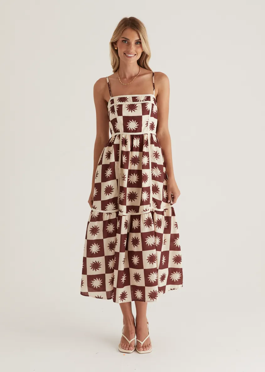 Valencia Midi Dress - Brown Abstract