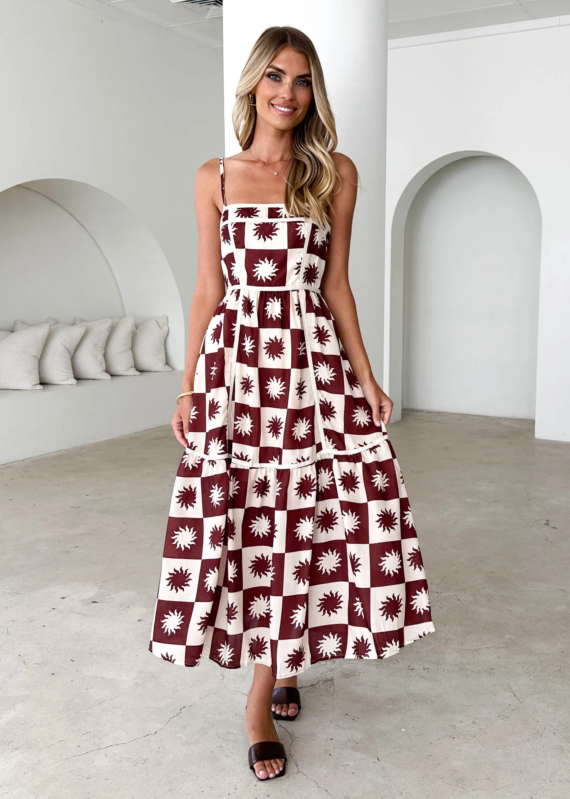 Valencia Midi Dress - Brown Abstract