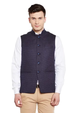 Velvet and Imported Rayon Blue Modi Nehru Jacket