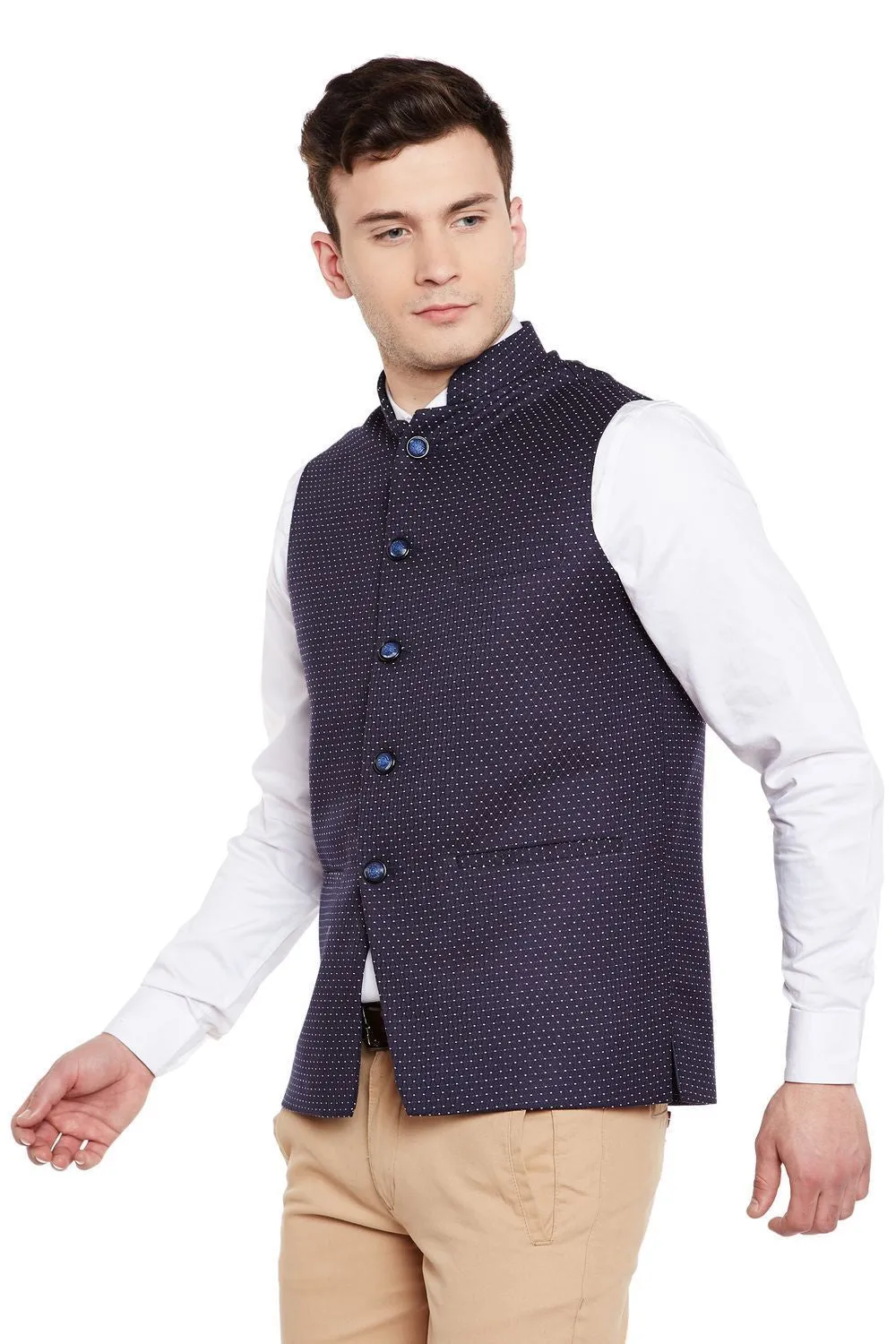 Velvet and Imported Rayon Blue Modi Nehru Jacket