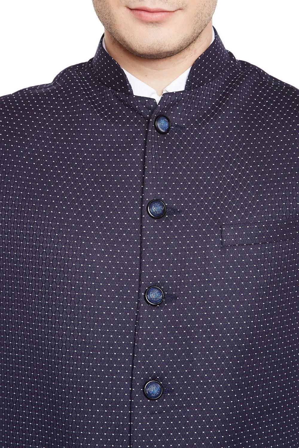 Velvet and Imported Rayon Blue Modi Nehru Jacket