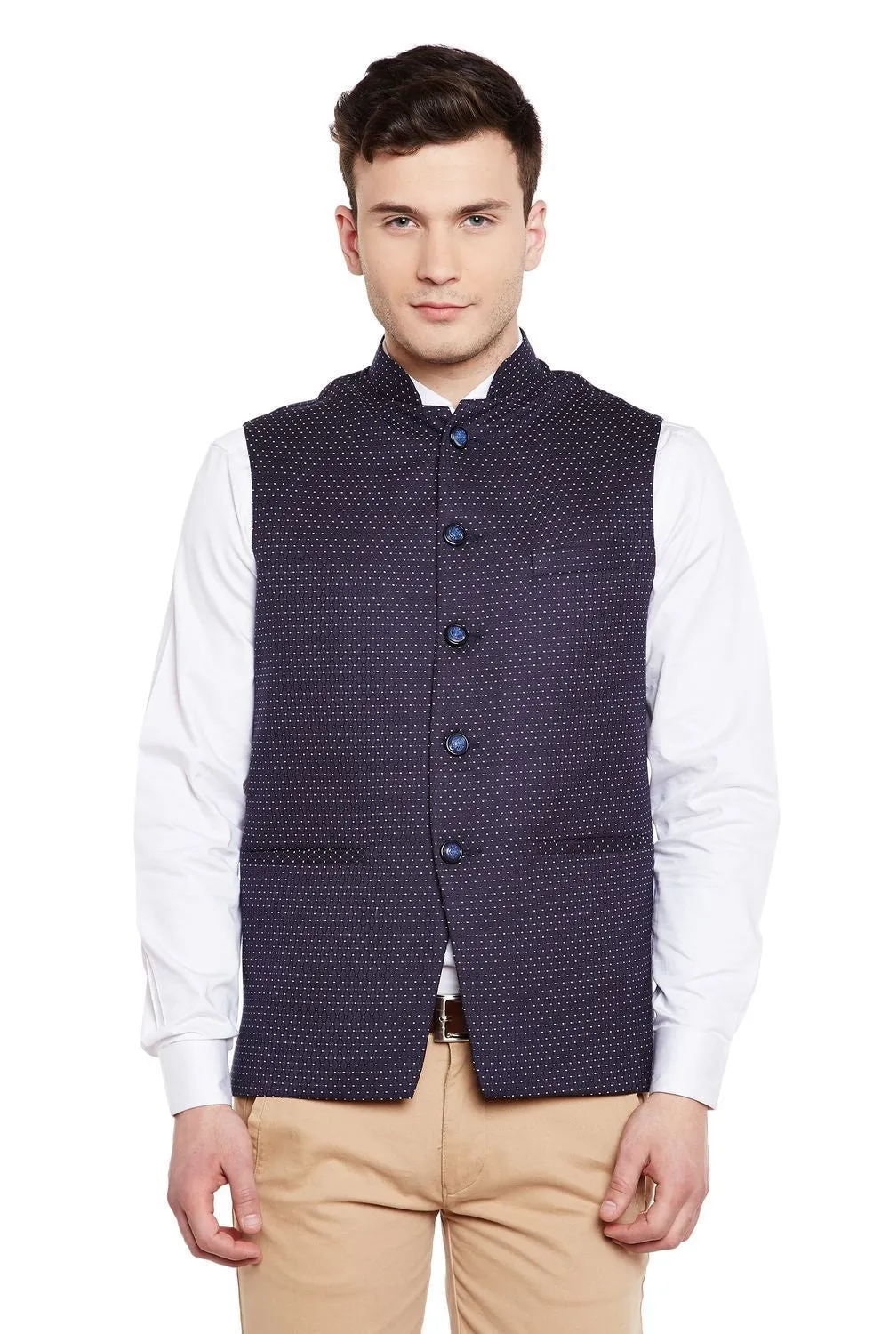 Velvet and Imported Rayon Blue Modi Nehru Jacket