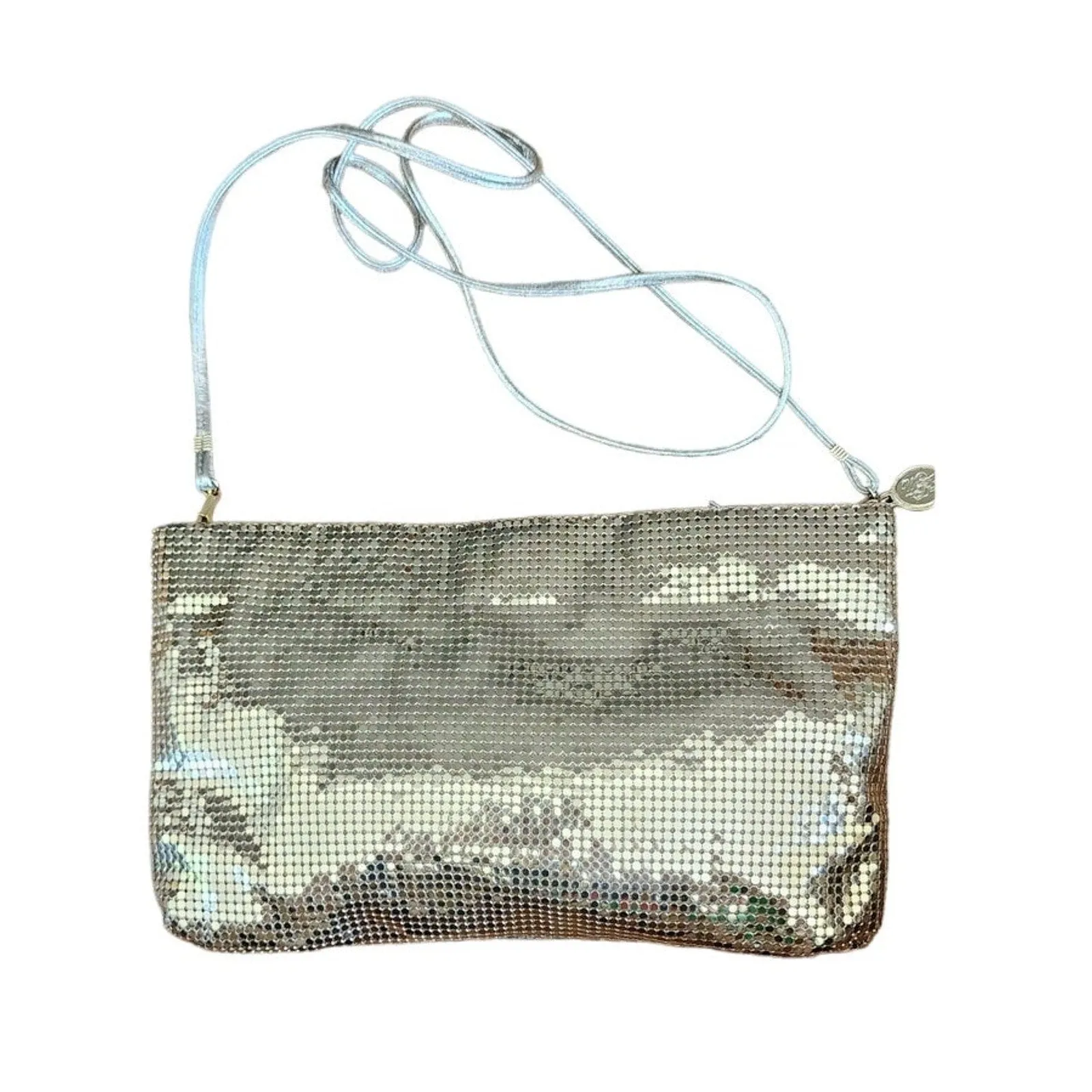 Vintage 70s Evening Bag in Gold Mesh Crossbody Whiting Davis